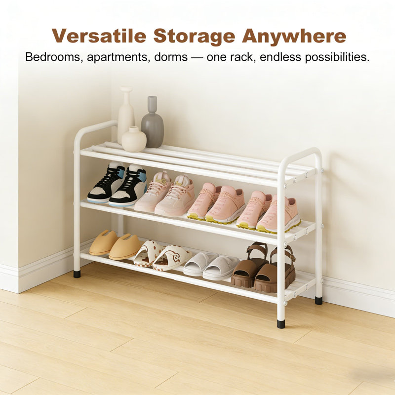 Latitude Run® Expandable 3-Tier Shoe Rack, Heavy Duty Metal Shoe